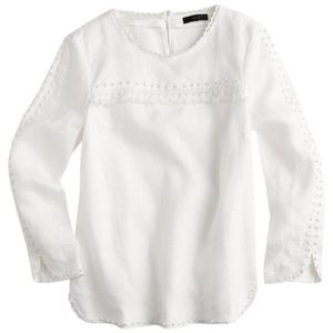 Jcrew linen Pom Pom long sleeve tassel top